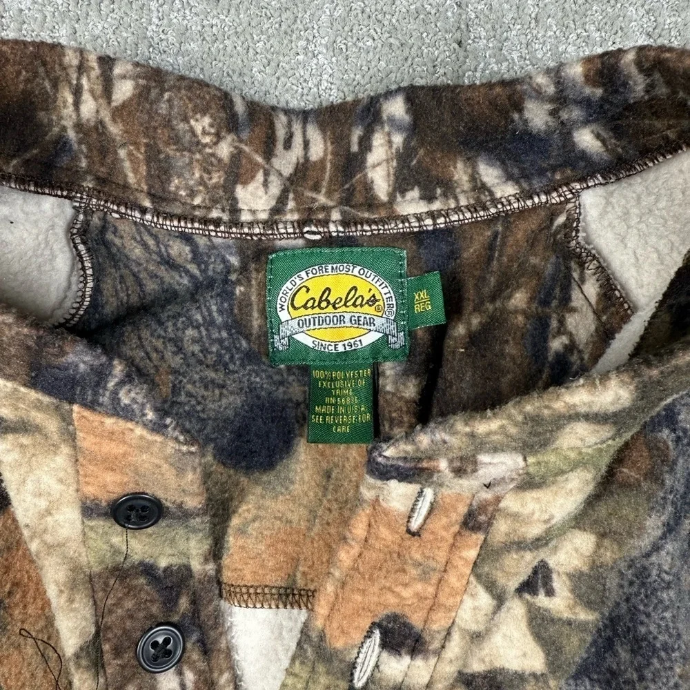 Vintage Cabalas Camo Button Down Pop Over Long Sleeve Fleece Hunting Sweatshirt